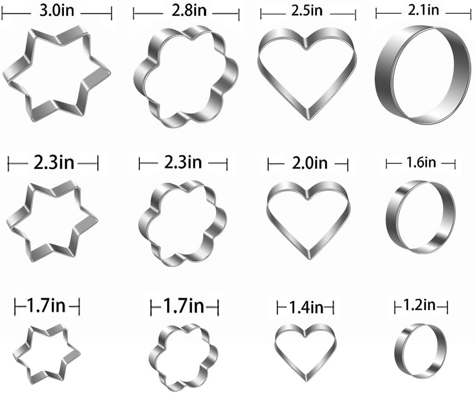 Metal Cookie Cutters Set- Heart, Star, Round, Flower - 12Pcs Cookie Cutters - Heart Star Cookie Cutter Round Small Cutter Flower Cookie Cutter for Baking