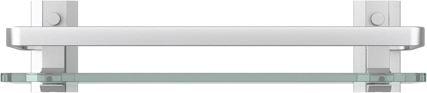 Danpoo Clear Tempered Glass Wall Shelf, Wall-Mounted Organizer for Bathroom, Kitchen(Matte Silver)