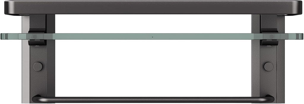 Danpoo Bathroom Wall Shelf with Towel Bar, Clear Tempered Glass, Hand Towel Holder (Matte Black)