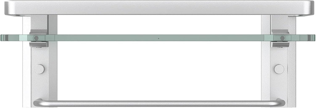 Danpoo Bathroom Wall Shelf with Towel Bar, Clear Tempered Glass, Hand Towel Holder (Matte Silver)