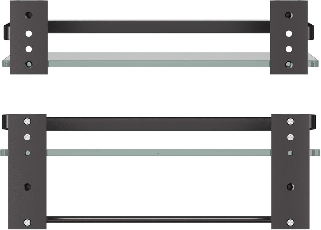 Danpoo Bathroom Shelves Wall Mounted, Clear Tempered Glass Shelf with Towel Bar, Hand Towel Holder(Matte Black)