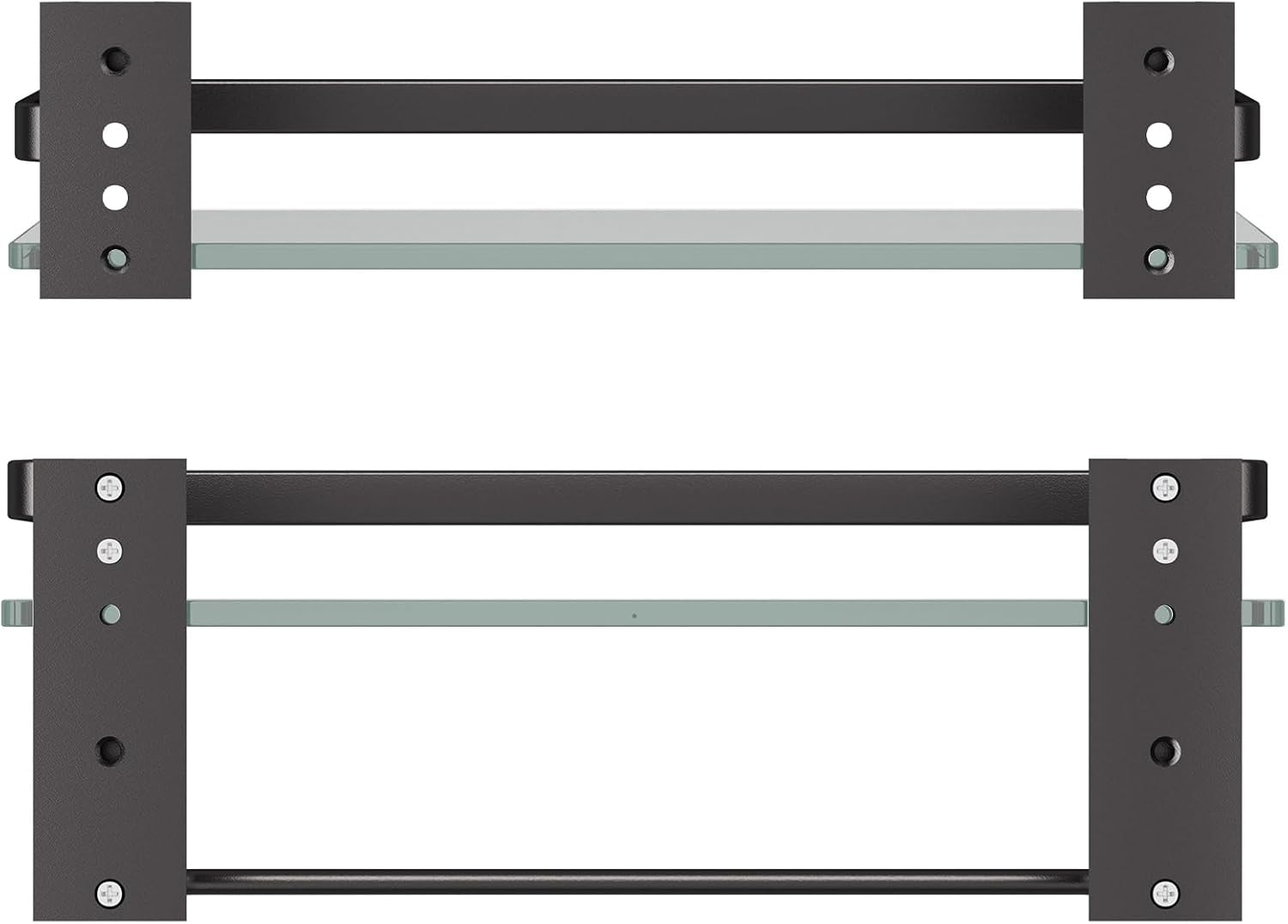 Danpoo Bathroom Shelves Wall Mounted, Clear Tempered Glass Shelf with Towel Bar, Hand Towel Holder(Matte Black)