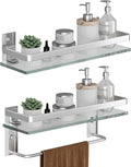 Danpoo Bathroom Shelves Wall Mounted, Clear Tempered Glass Shelf with Towel Bar, Hand Towel Holder(Matte Silver)