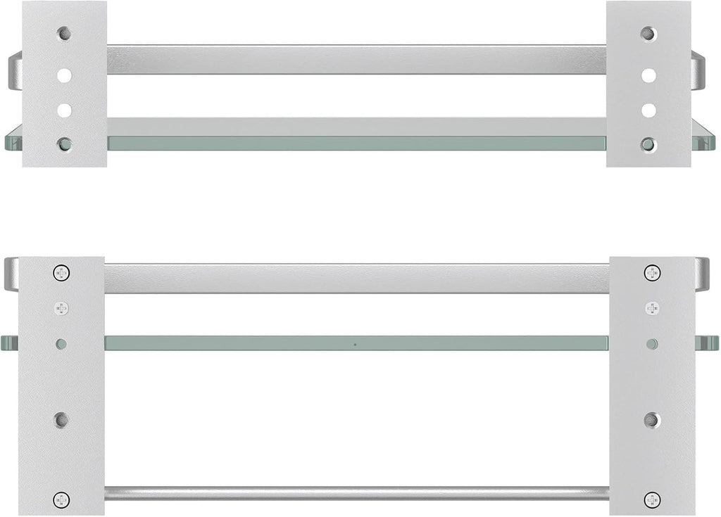 Danpoo Bathroom Shelves Wall Mounted, Clear Tempered Glass Shelf with Towel Bar, Hand Towel Holder(Matte Silver)