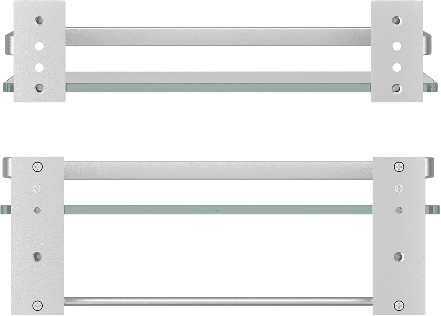 Danpoo Bathroom Shelves Wall Mounted, Clear Tempered Glass Shelf with Towel Bar, Hand Towel Holder(Matte Silver)