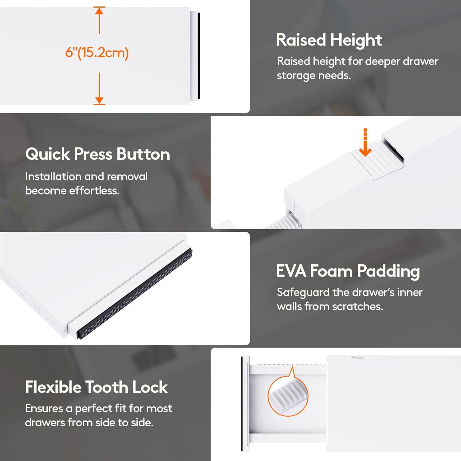 Lifewit 8 Pack Drawer Dividers Plastic 6" High, 13.5-22" Adjustable Drawer Organizers for Clothes, Expandable Dresser Separators in Bedroom/Bathroom/Kitchen/Fridge/Office Organization and Storage