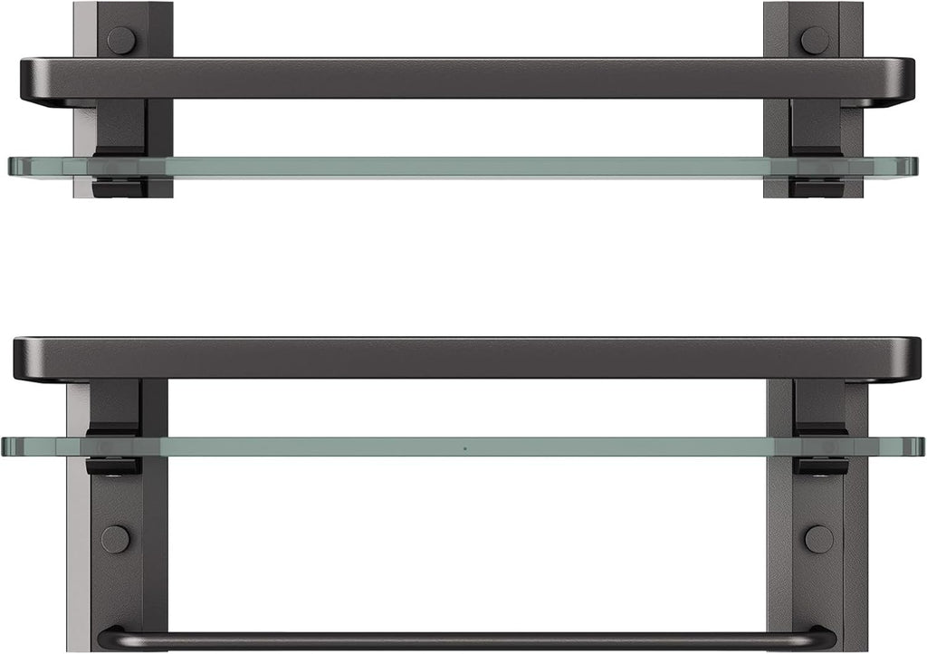 Danpoo Bathroom Shelves Wall Mounted, Clear Tempered Glass Shelf with Towel Bar, Hand Towel Holder(Matte Black)