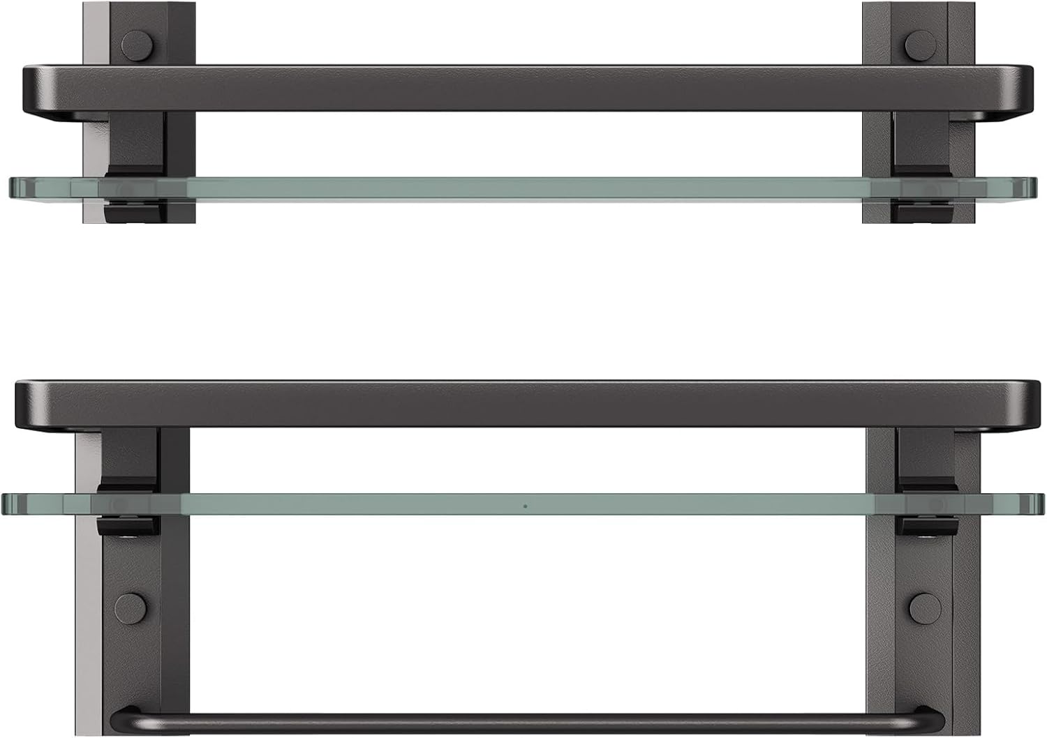 Danpoo Bathroom Shelves Wall Mounted, Clear Tempered Glass Shelf with Towel Bar, Hand Towel Holder(Matte Black)