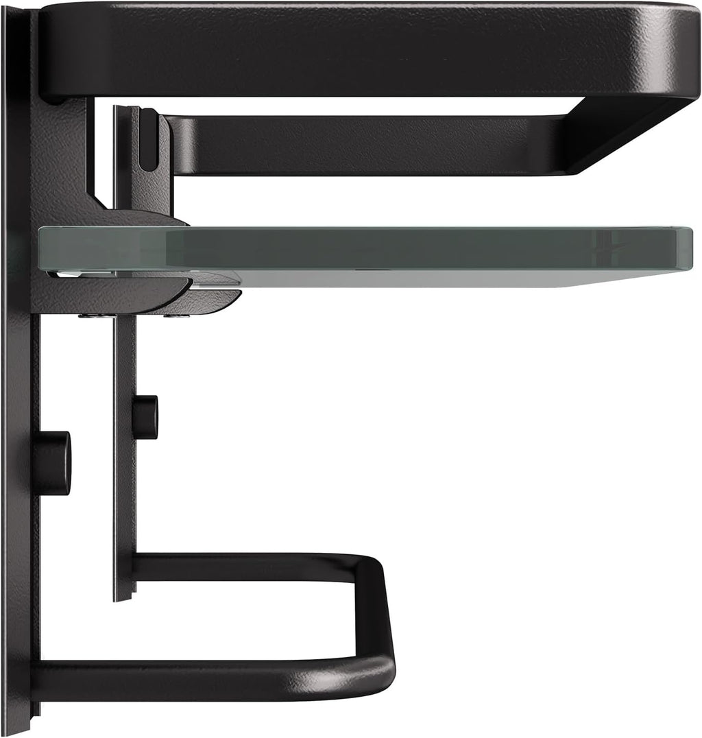 Danpoo Bathroom Wall Shelf with Towel Bar, Clear Tempered Glass, Hand Towel Holder (Matte Black)