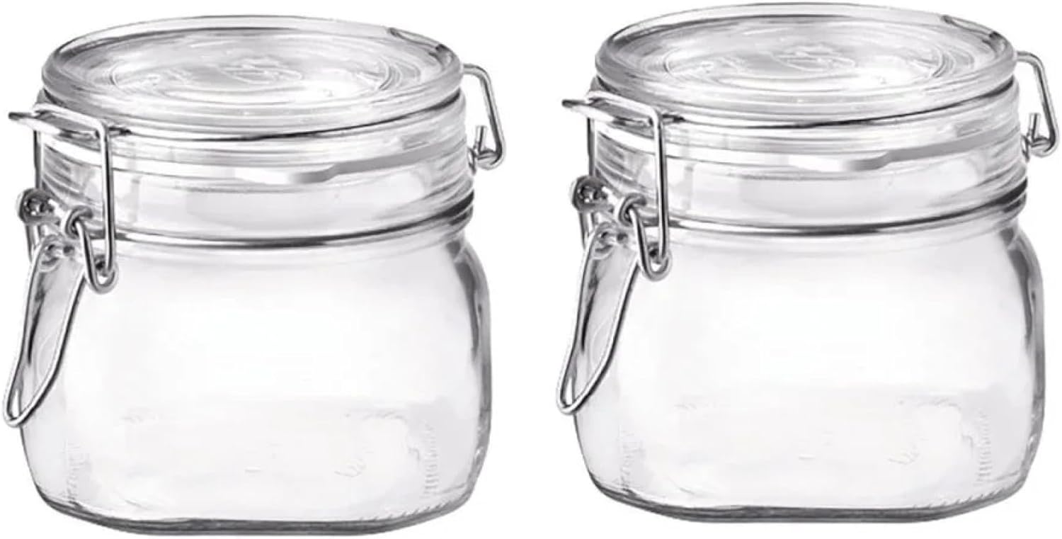 Bormioli Rocco Fido Clear Glass Jar with 85 mm Gasket,0.5 Liter (Pack of 2)