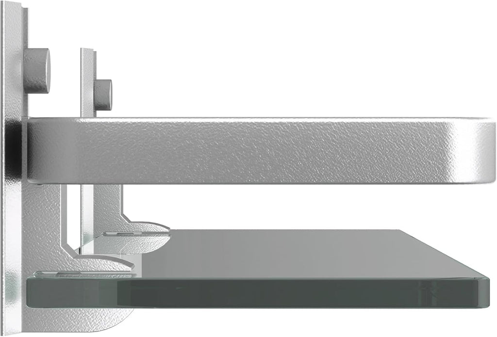 Danpoo Clear Tempered Glass Wall Shelf, Wall-Mounted Organizer for Bathroom, Kitchen(Matte Silver)