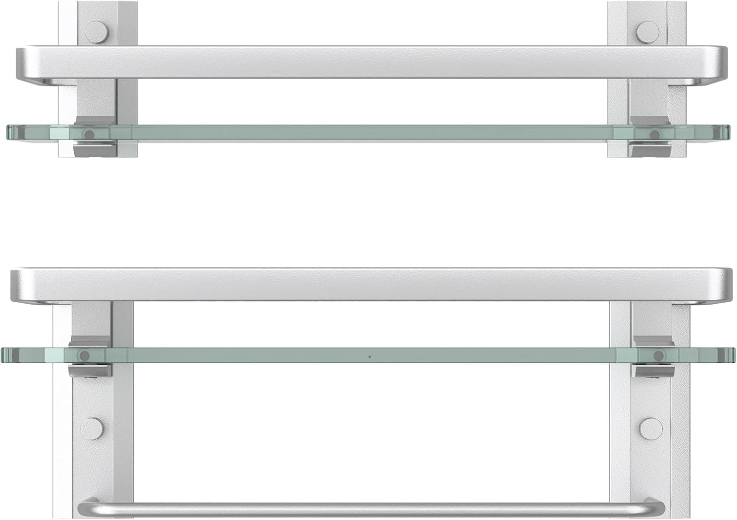 Danpoo Bathroom Shelves Wall Mounted, Clear Tempered Glass Shelf with Towel Bar, Hand Towel Holder(Matte Silver)