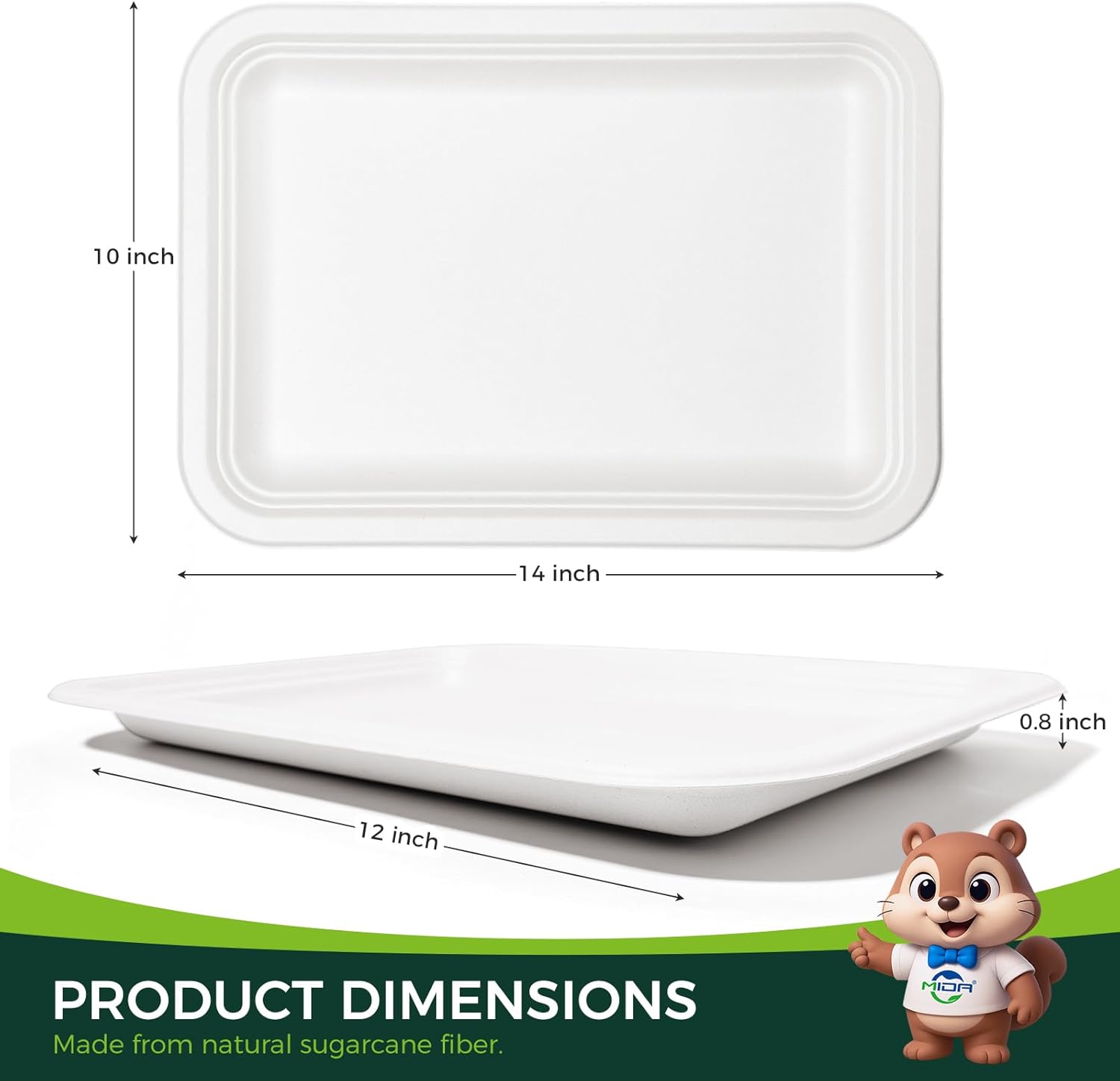 50 Pack White 14-Inch Heavy-Duty Compostable Food Trays | Extra Large Disposable Platters for BBQ, Seafood Boils, Catering & Holidays | Eco-Friendly Paper Serving Trays