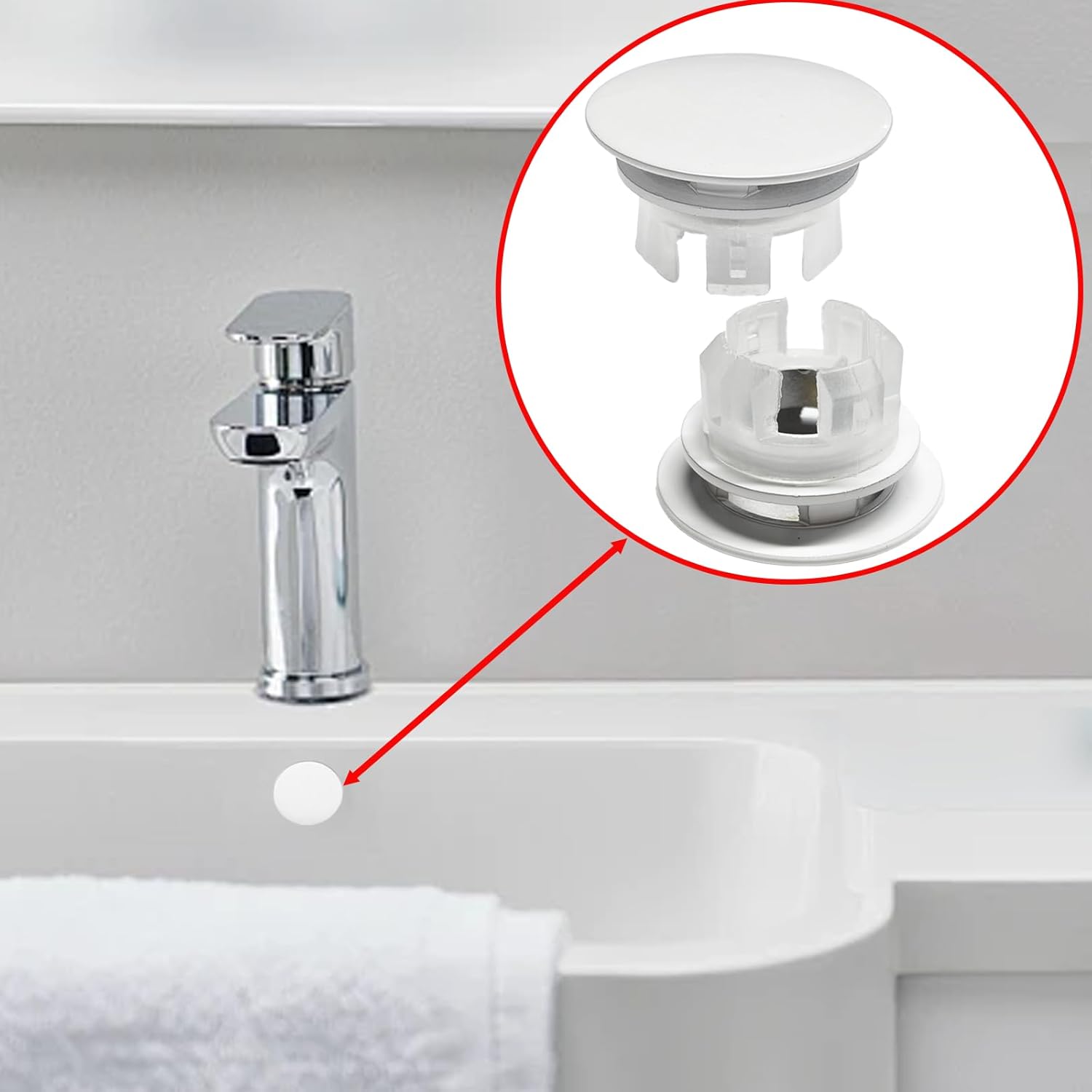 2 Pack Sink Basin Overflow Trim Ring,Solid Brass Bathroom Sink Trim Overfollow Cover,Sink Trim Overflow Cover Insert in Hole Round Caps or Kitchen Bathroom(White)