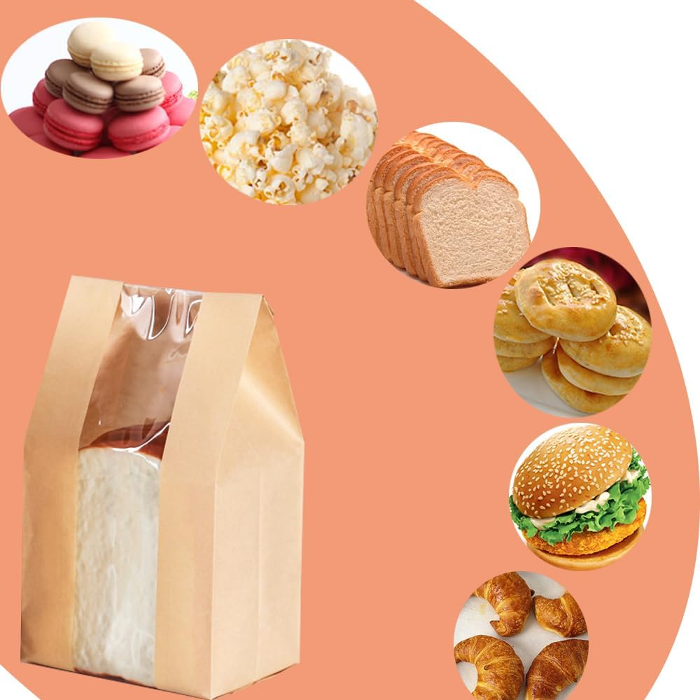 30 Pack Small Bread Bags Paper Sandwich Fold Loaf Sourdough 11.8 x 4.7 x 3.5-inch Kraft Packaging Storage Bags for Homemade Bread Cookie Treat