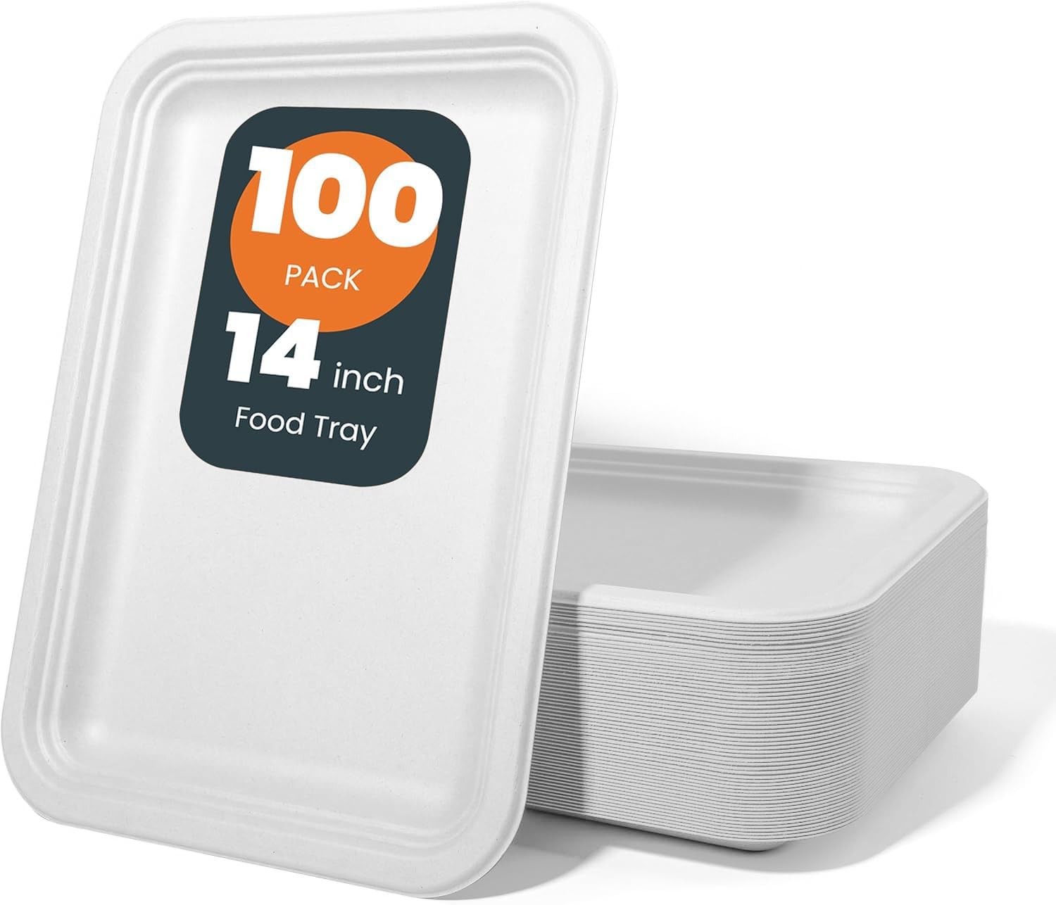 50 Pack White 14-Inch Heavy-Duty Compostable Food Trays | Extra Large Disposable Platters for BBQ, Seafood Boils, Catering & Holidays | Eco-Friendly Paper Serving Trays