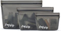 (re) zip 3-Piece Stand-Up Reusable Bag Kit | BPA-Free, Food Grade, Leakproof, Travel Friendly, Freezer and Dishwasher Safe | Quart (1), 2-Cup (1), Snack Size (1) | Solid Gray