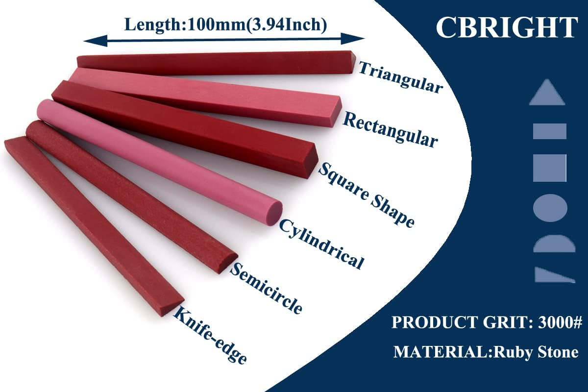 Sharpening Stone Set, 6pcs 3000# Ruby Whetstone Kit Small Fine Polishing Sharpener Stone for Sharpen Chisel Gouge,Knife and Bladed Cutting Tools, Variety of Shapes[Length:100mm(3.94Inch)]