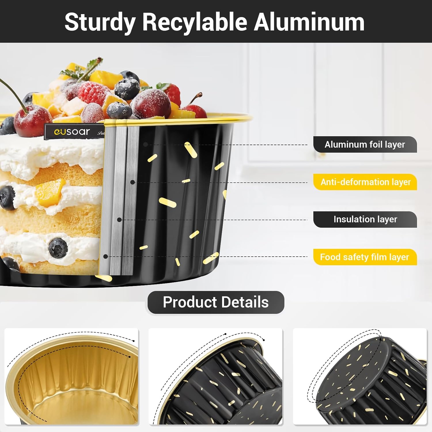 EUSOAR Disposable Aluminum Foil Cups, 30pcs 5oz Foil Ramekins Cupcake Baking Cups Containers Wrappers with Lids, Dessert Cups with Lids Mini Aluminum Cheesecake Pan Creme Brulee Ramekins