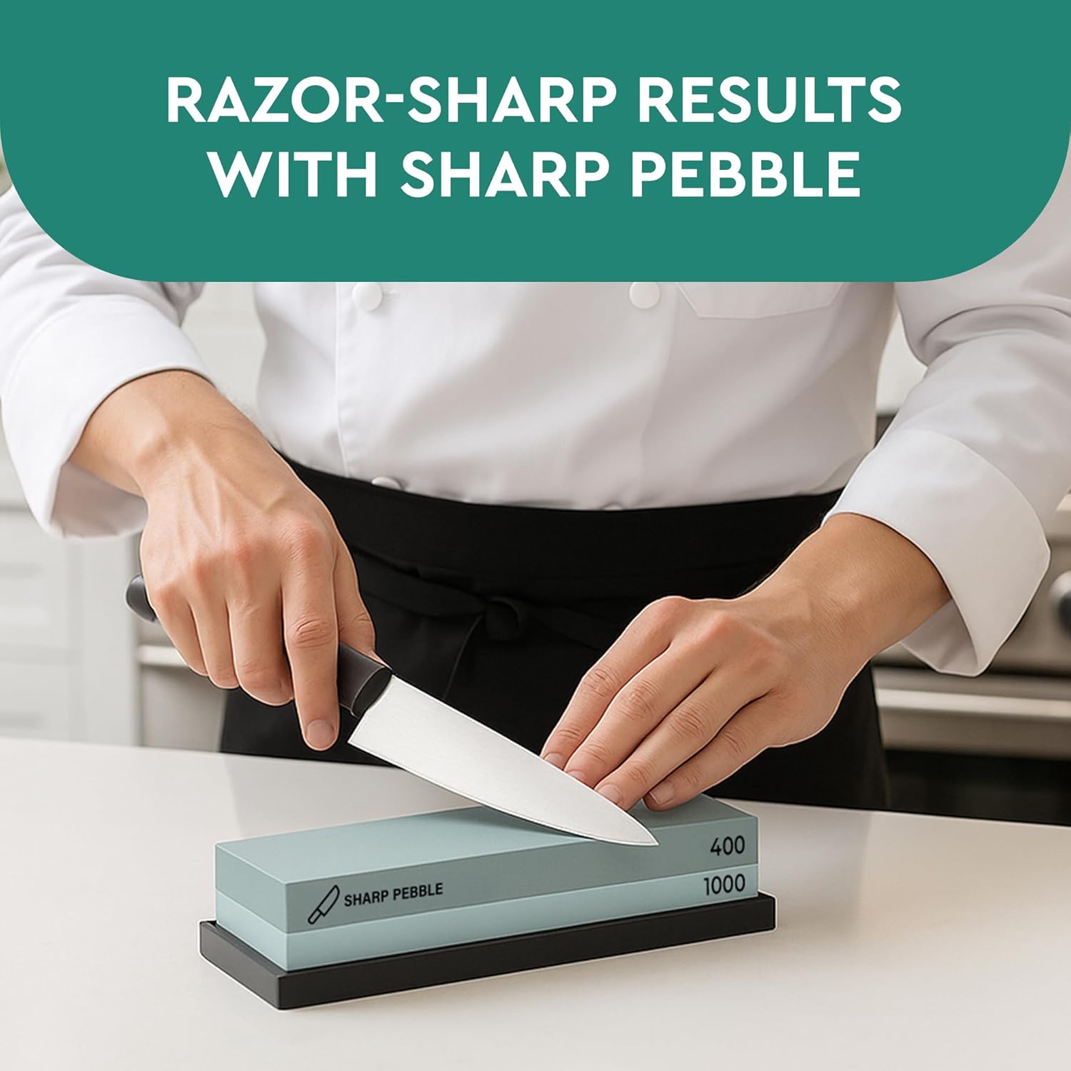 Sharp Pebble Premium Whetstone Knife Sharpening Stone 2 Side Grit 400/1000 Wetstone Kit -Wetstone Kitchen Knife Sharpener with Flattening Stone & NonSlip Rubber Base