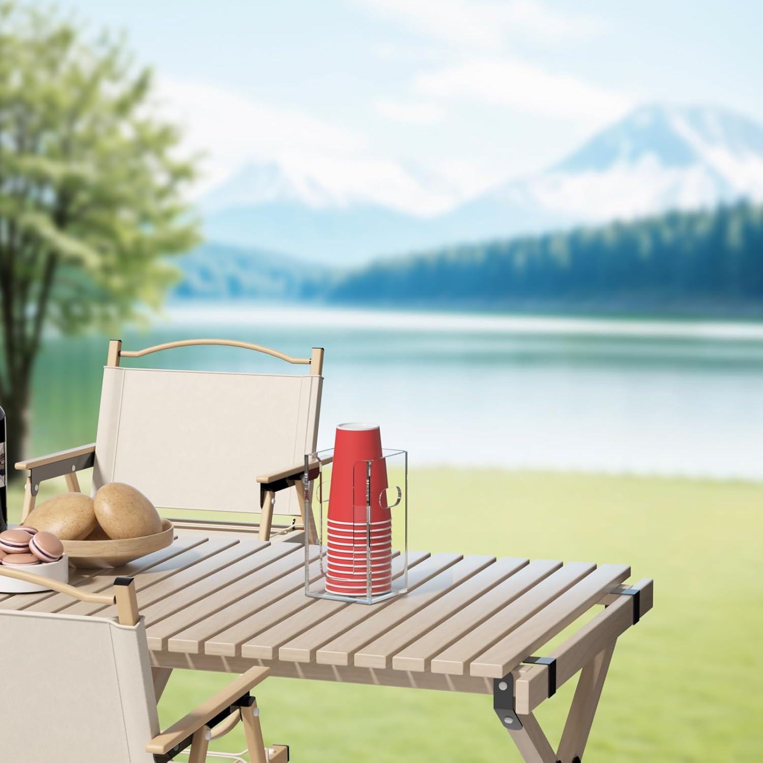 WINFFOR Disposable Cup Organizer Dispenser - Clear Acrylic Cup and Lid Holder with Handles Plastic Cup Dispenser Countertop Paper Coffee Cup Holder for Coffee Bar House Party Essentials