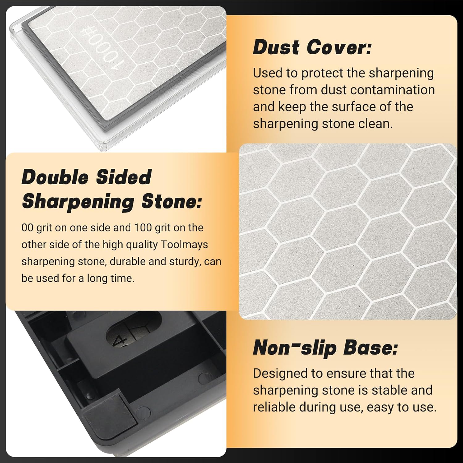 Sharpening Stone Double-Sided Grit 400/1000, Diamond Honeycomb Surface Plate, Knife Sharpener Stone with Angle Guide and Non-Slip Base for Outdoor Kitchen Sharpen Tools