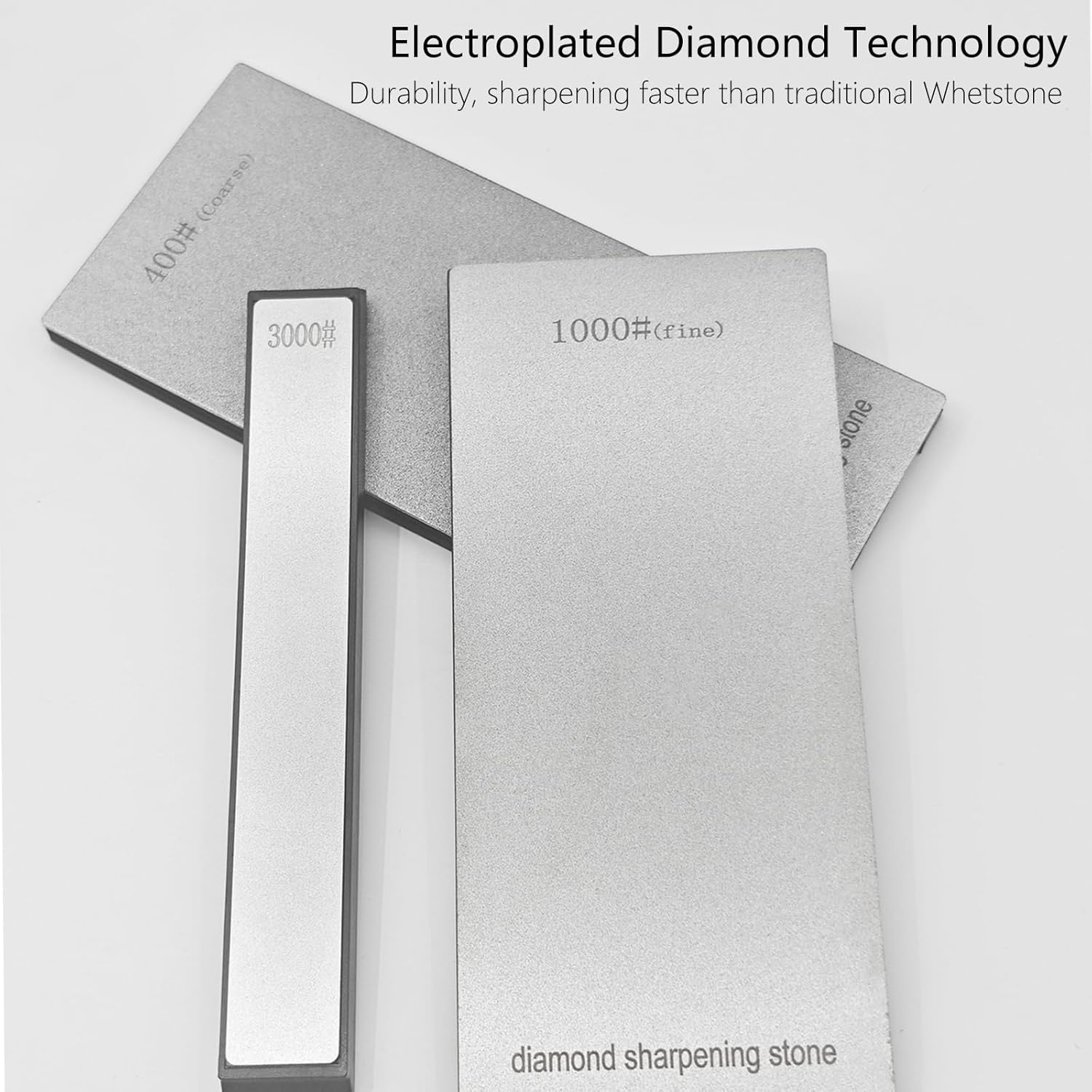 Diamond Sharpening Stone Set, Coarse 400 Grit/Fine 1000# / Extra Fine 3000 Grit, Knife Sharpener Stone, 2 Sizes Whetstone Tool with Non-Slip Base, Diamond Plate Honing Stone, Hone Sharpener