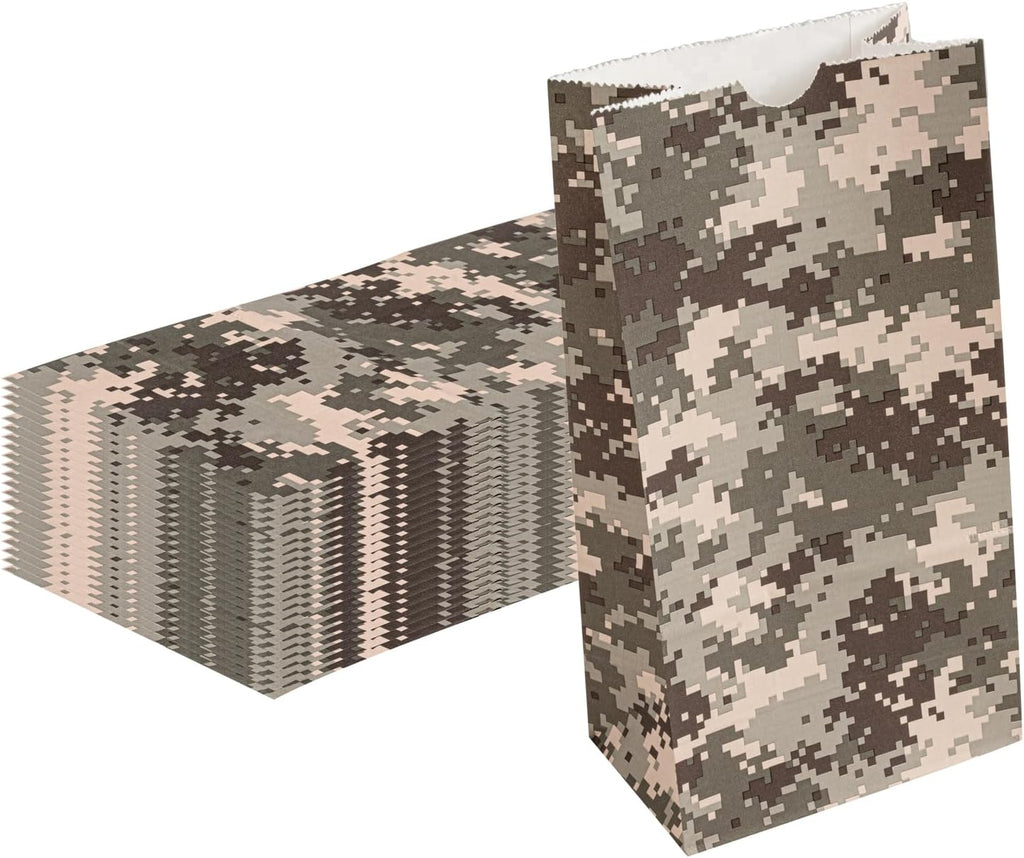 Restaurantware Bag Tek 4 LB Disposable Lunch Bags 100 Sturdy Take Out Bags - Flat Bottom Great For Restaurants Cafes And Bakeries Camouflage Paper Popcorn Bags Versatile For Grocery And More