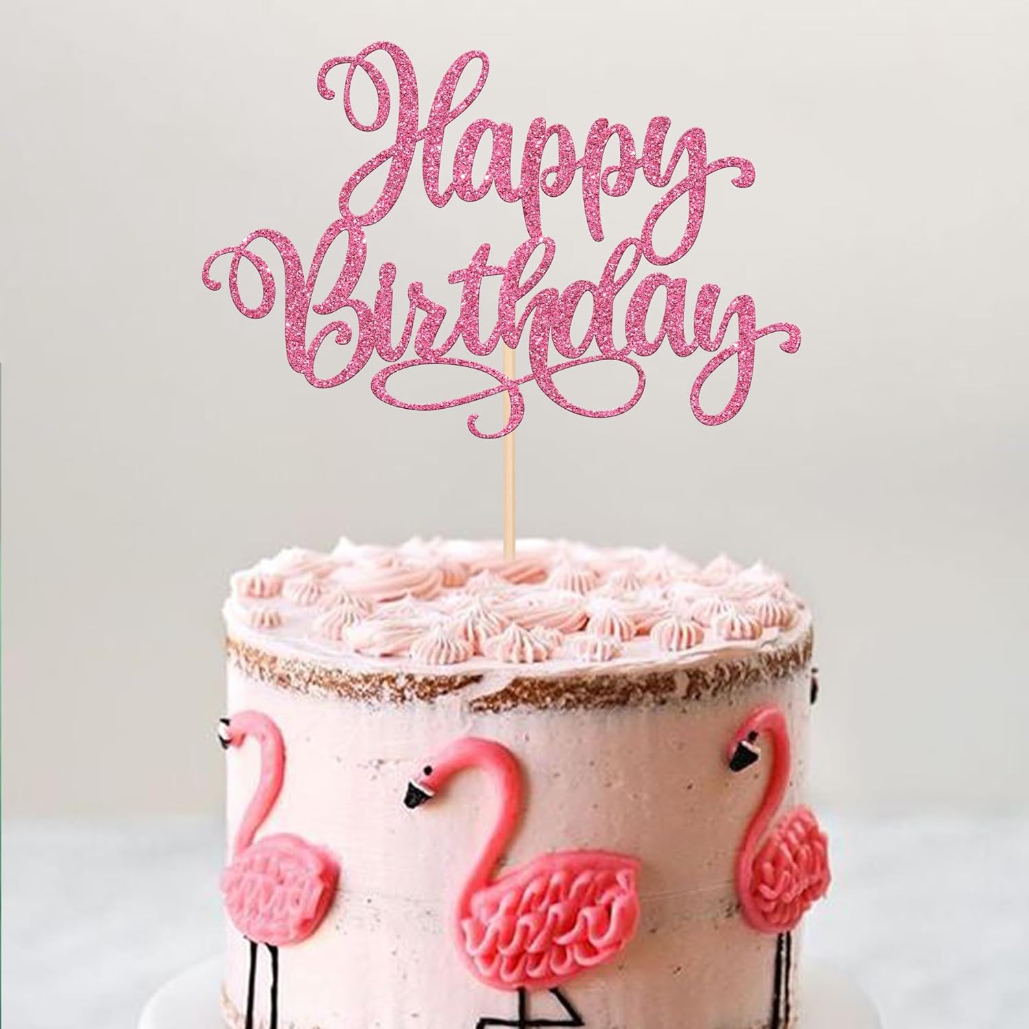 ZHUOWEISM 1 PCS Happy Birthday Cake Topper Glitter Happy Birthday Cake Pick for Celebrating Happy Birthday Anniversary Party Cake Decorations Supplies Pink