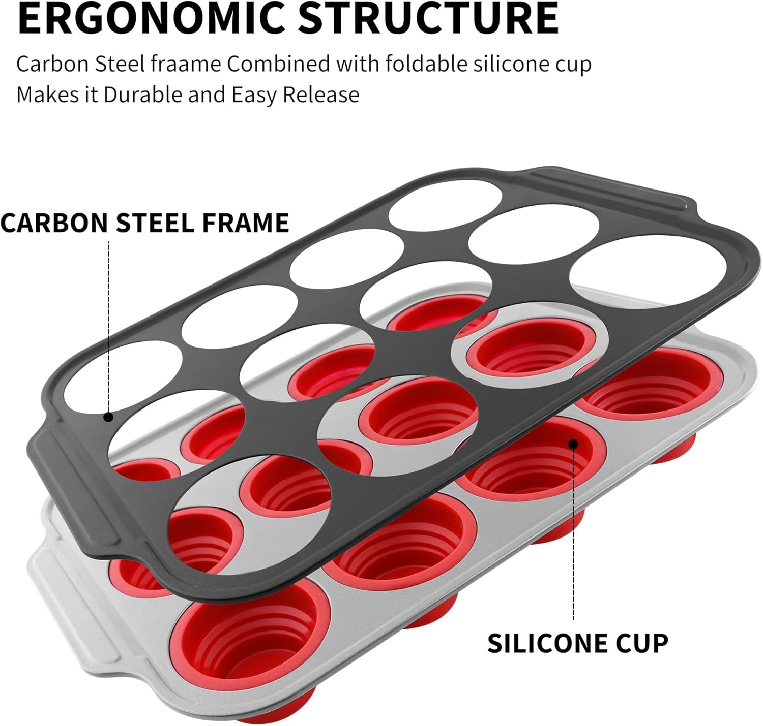 Silicone Muffin Pans for Baking with Metal Reinforced Frame, Nonstick Cupcake pans 12 regular size, Muffin Tin Easy to Pop, Silicone Egg Bite Molds for Oven Dishwasher Safe