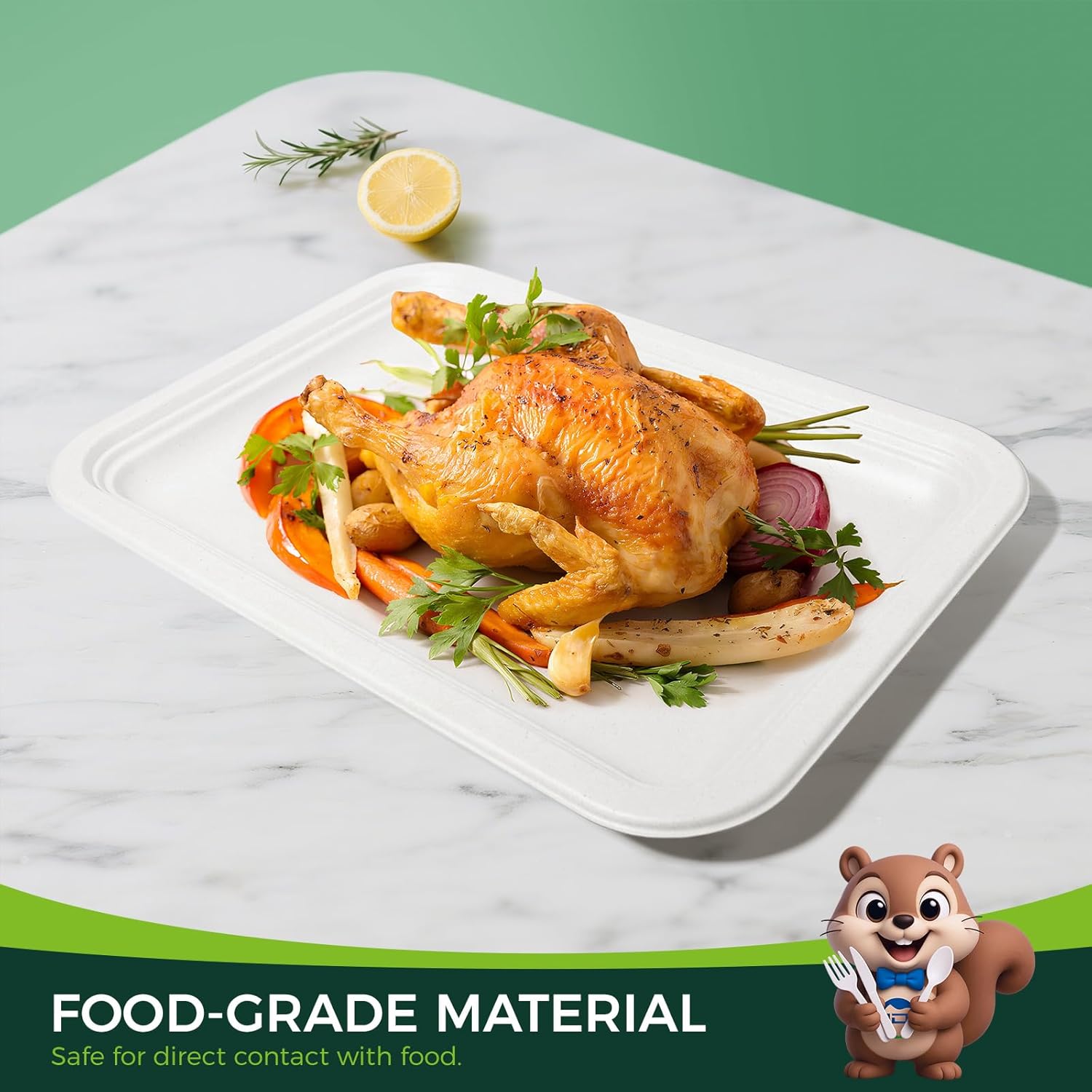 50 Pack White 14-Inch Heavy-Duty Compostable Food Trays | Extra Large Disposable Platters for BBQ, Seafood Boils, Catering & Holidays | Eco-Friendly Paper Serving Trays