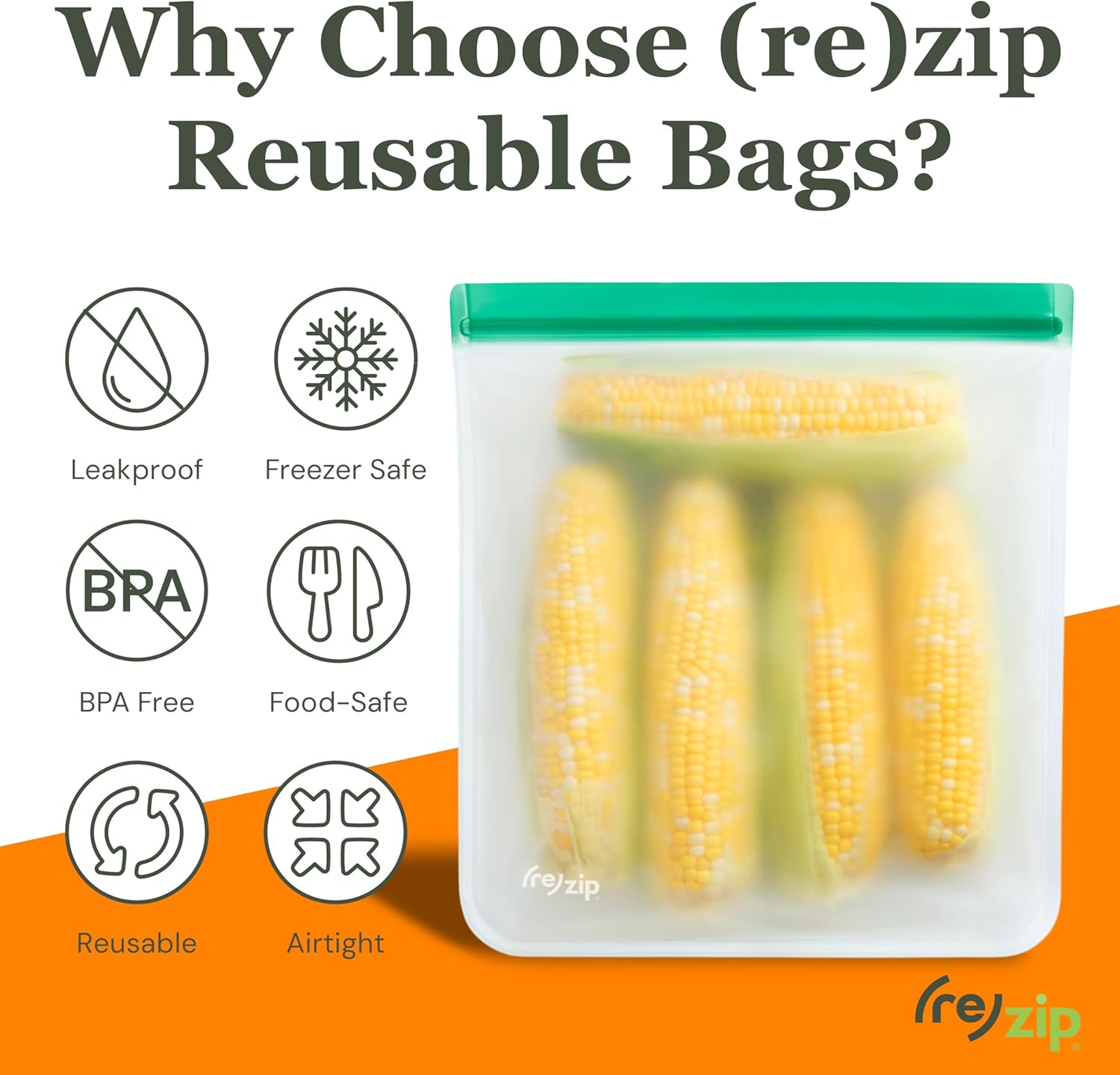 (re) zip Gallon Reusable Bags – BPA-Free, Leak-Proof, 100% Food-Safe PEVA Reusable Gallon Bags for Food Storage, Meal Prep, and Freezer Use, Holds 16 Cups / 128 Fl Oz | 4-Pack (Multi Color)
