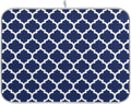 Navy Blue Trellis Lattice Dish Drying Mat for Kitchen Counter Absorbent Microfiber Drying Pad, Medium 16x18 in, Reversible Drainer Mats