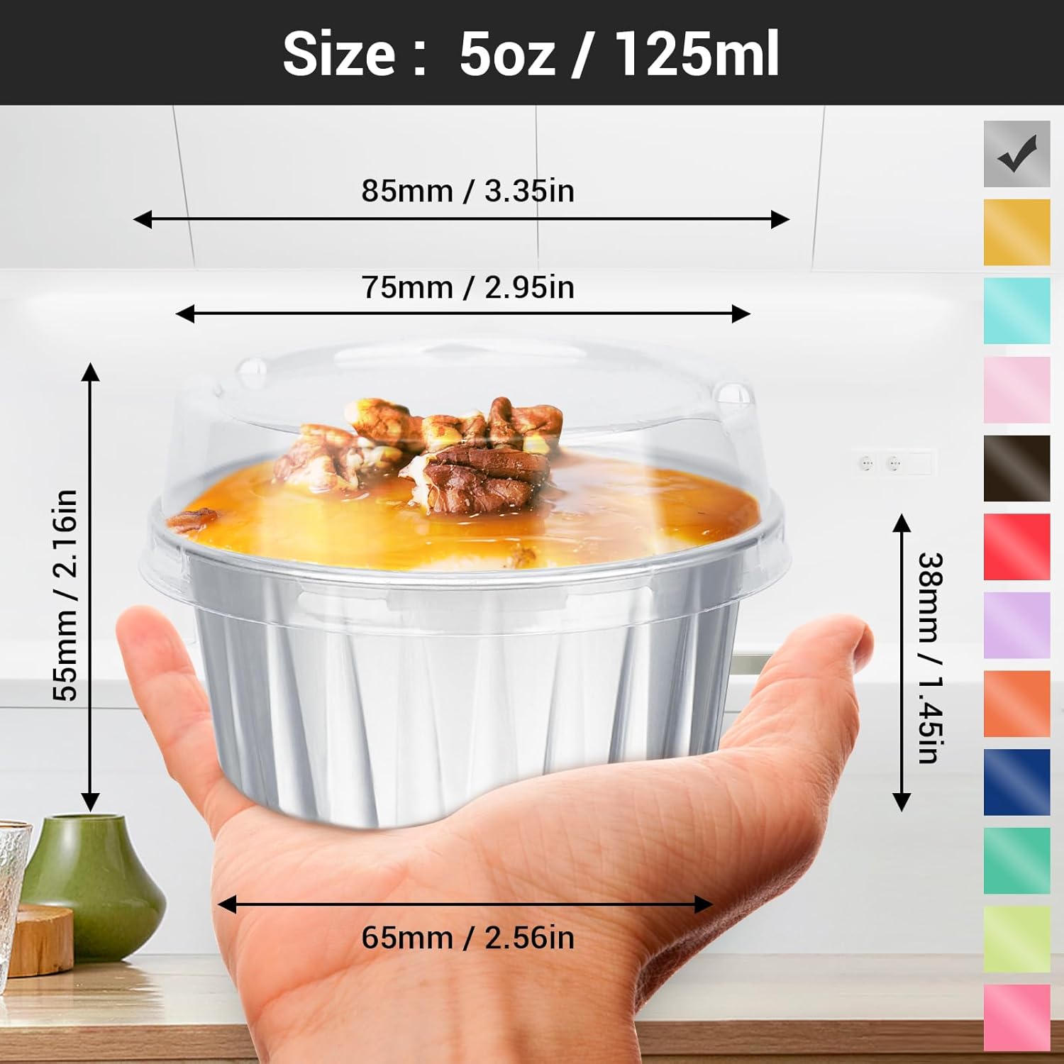 EUSOAR Disposable Foil Baking Cups, 30pcs 5oz Muffin Liners Cups with Lids, Aluminum Cupcake liners Ramekins Pans, Baking Cups, Aluminum Foil Creme Brulee Cupcake Holders Pan Containers