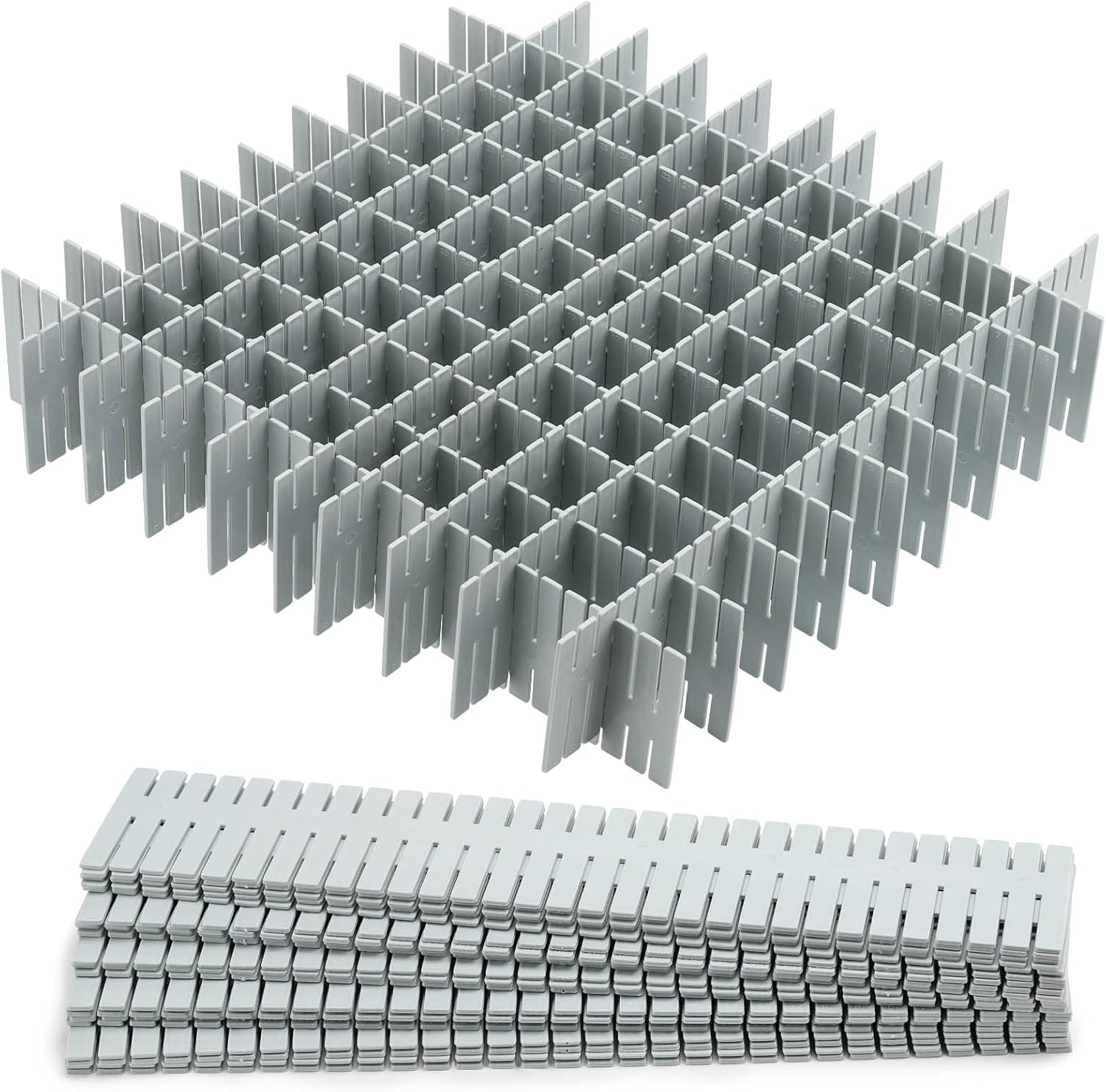 acDesign 40Pcs Grid Drawer Dividers, Adjustable Drawer Organizer for Socks, Underwear, Lingerie, Makeup, Bedroom Office Kitchen Storage (Grey)