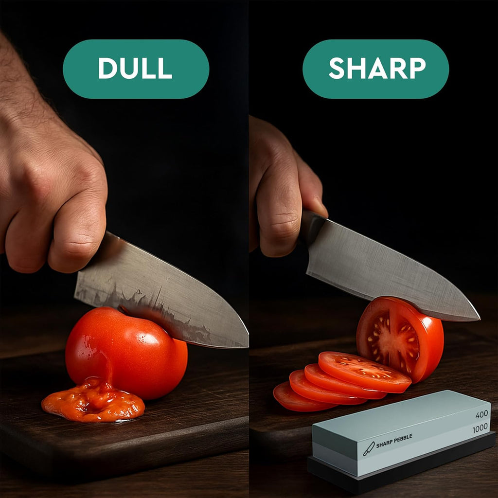 Sharp Pebble Premium Whetstone Knife Sharpening Stone 2 Side Grit 400/1000 Wetstone Kit -Wetstone Kitchen Knife Sharpener with Flattening Stone & NonSlip Rubber Base
