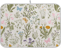 Herbs Flowers Botanical Butterfly Dish Drying Mat for Kitchen Counter Absorbent Microfiber Drying Pad, Medium 16x18 in, Reversible Drainer Mats