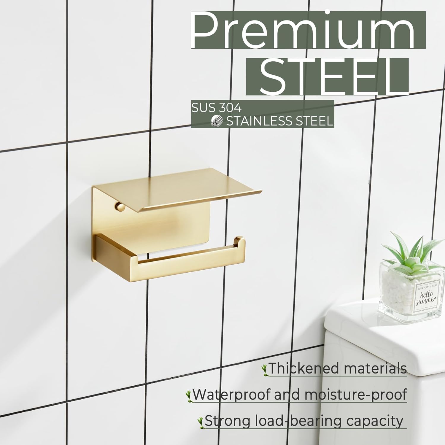 KOKOSIRI Toilet Paper Holder with Shelf Toilet Roll Holder for Bathroom Restroom T-304 Stainless Steel Wall Mounted, Gold Finish, B2010BG