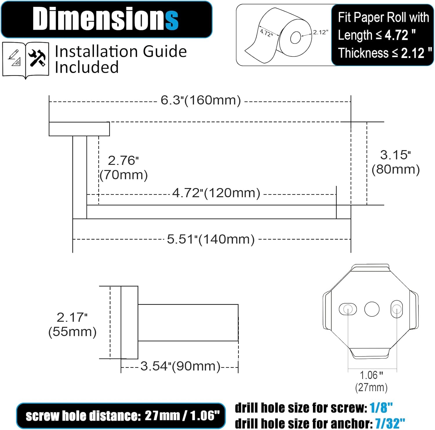 KOKOSIRI Toilet Paper Holders Wall Mounted Toilet Roll Holder for Bathrooms Hardware Washroom T-304 Stainless Steel, Matte Black and Gold B2003GDK