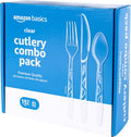 Amazon Basics Disposable Clear Assorted Cutlery Set, Premium Quality, 192 Count, Large Combo Pack Forks, Spoon and Knives