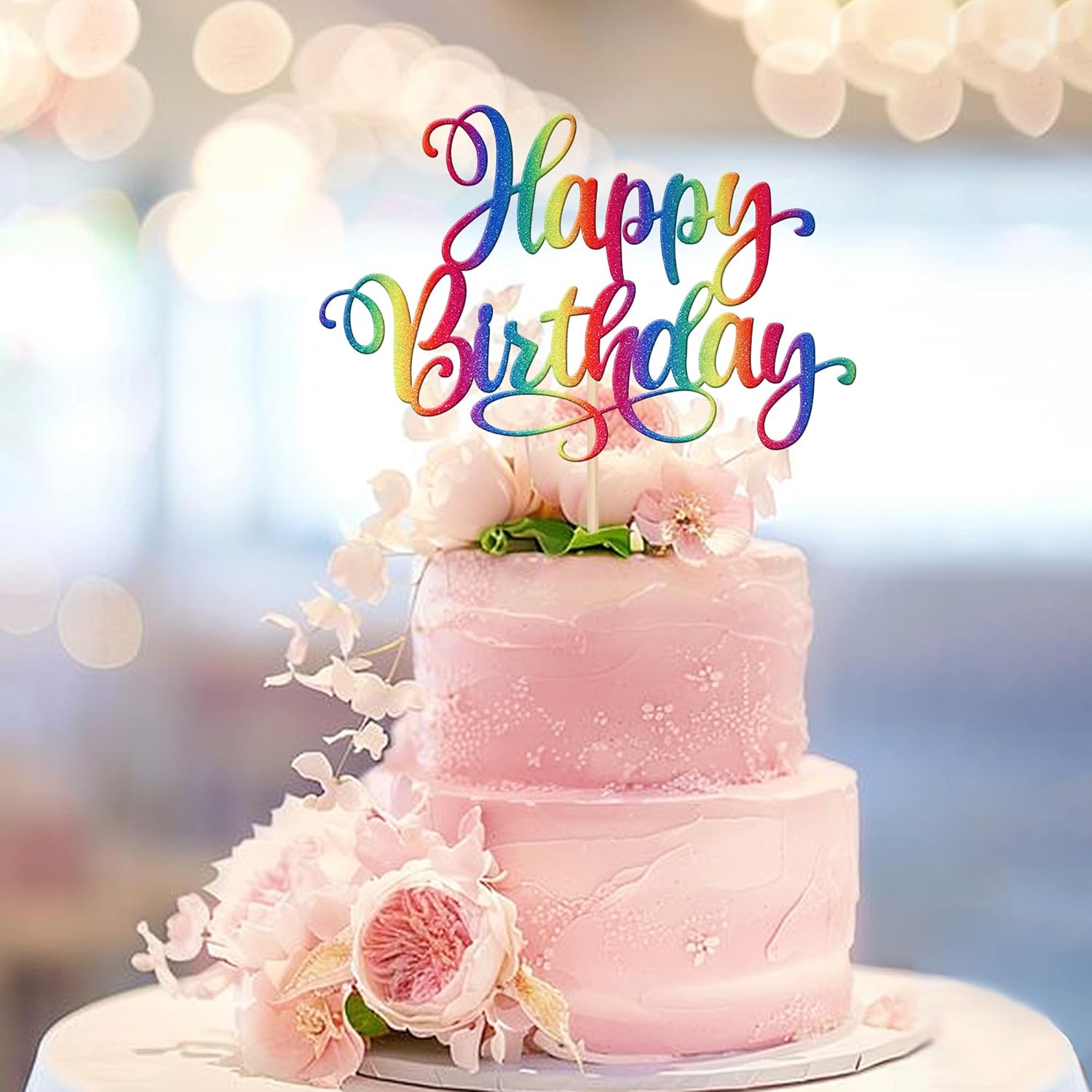 ZHUOWEISM 1 PCS Happy Birthday Cake Topper Glitter Happy Birthday Cake Pick for Celebrating Happy Birthday Anniversary Party Cake Decorations Supplies Colorful