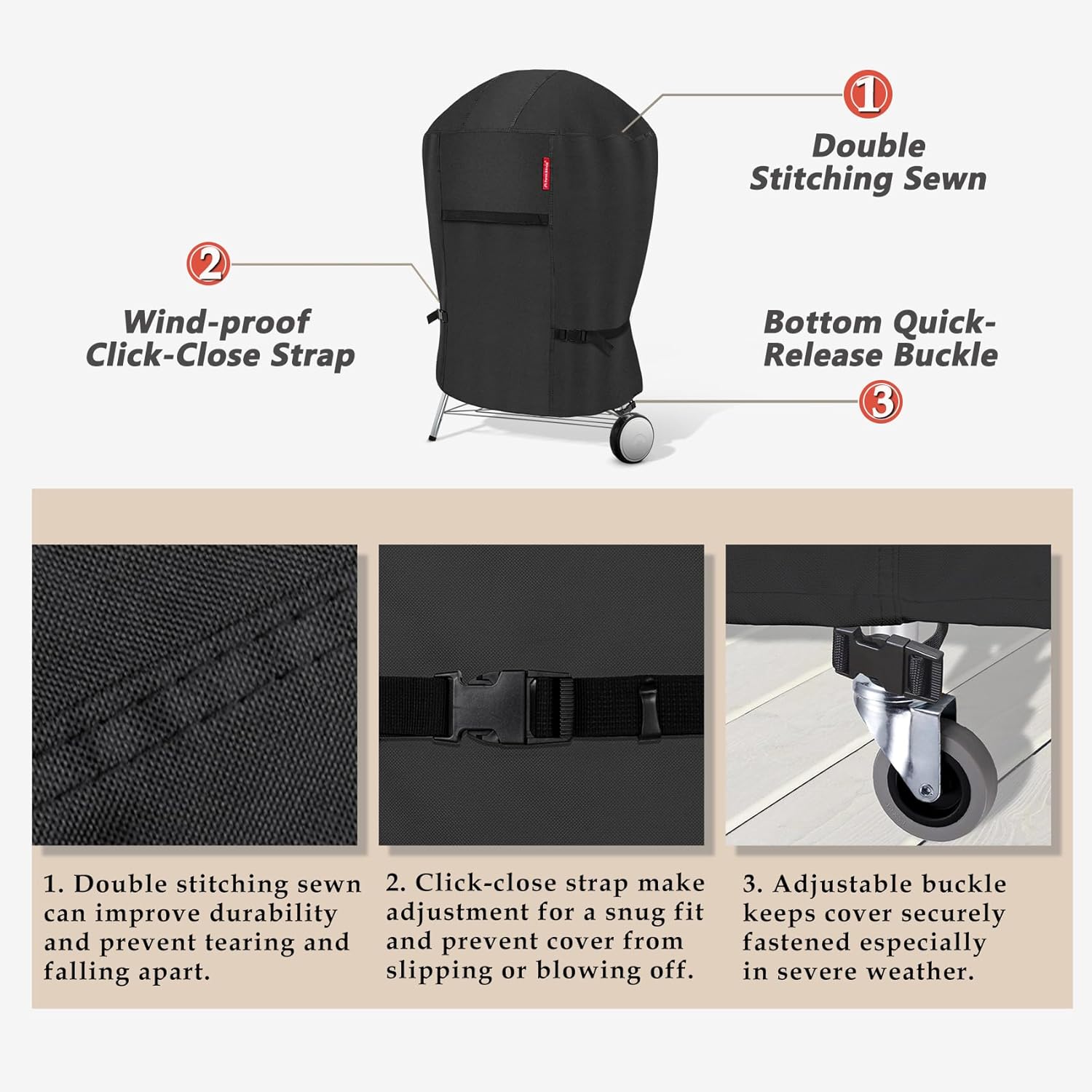 Porch Shield Outdoor Charcoal Kettle Grill Cover 18 inch Waterproof 600D Round Smoker Cover Fits Most Kettle Grill 23" Dia x 33" H, Black