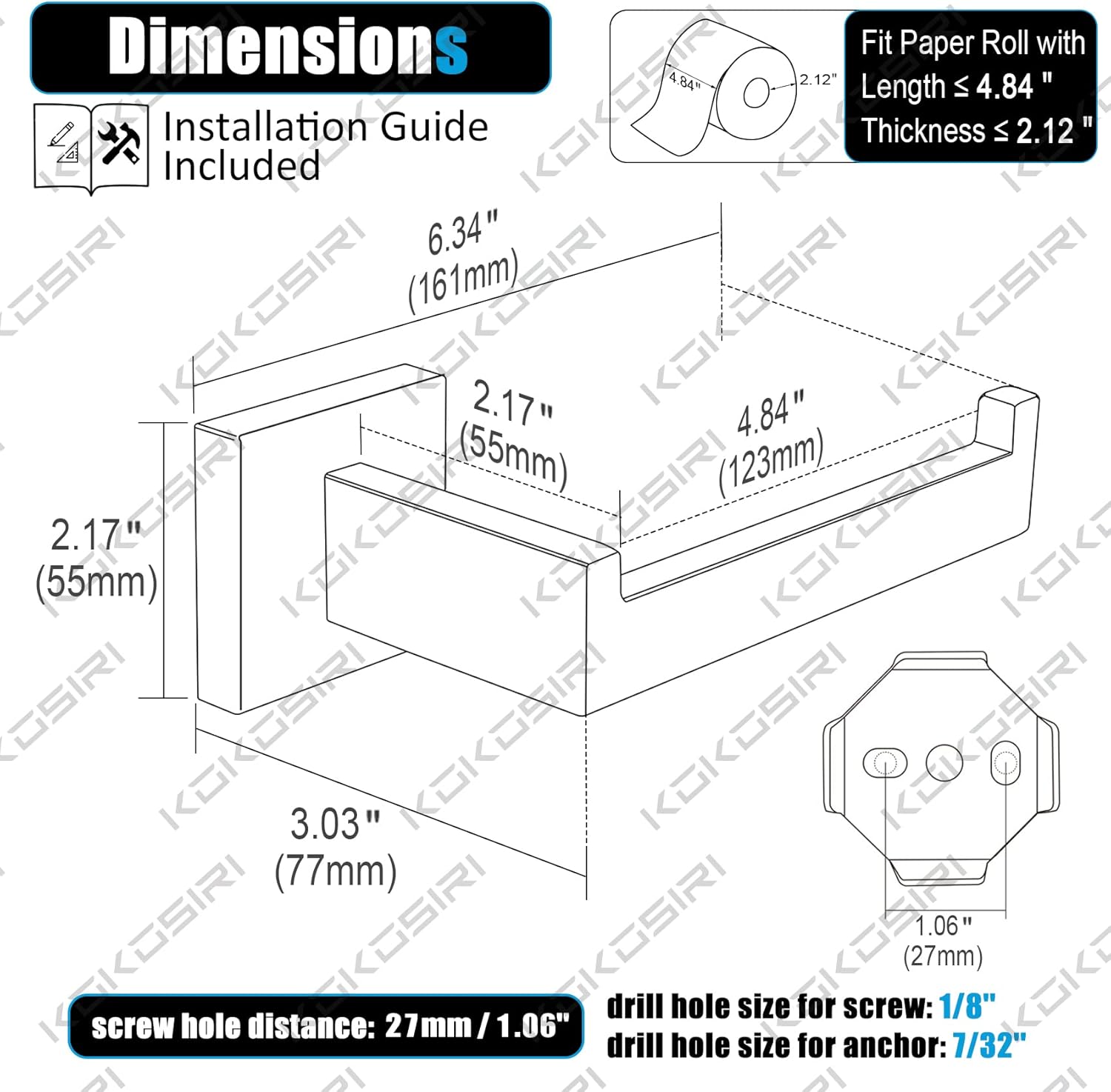 KOKOSIRI Toilet Paper Holder Chrome Toilet Roll Holder for Bathroom Kitchen Washroom T-304 Stainless Steel Wall Mounted, Polished Finish, B2003CH