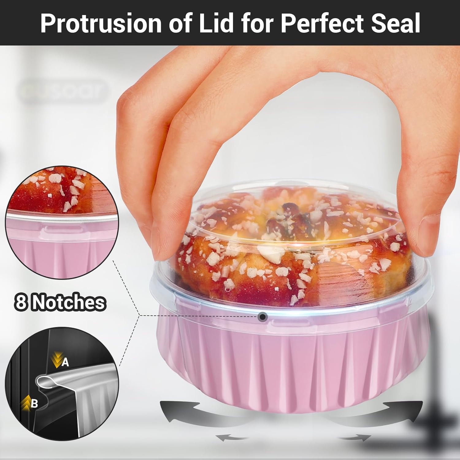 EUSOAR Baking Cups with Lids, Pink 60Packs 5oz Disposable Aluminum Foil Mini Muffin Liners, Dessert Cheesecake Pan Creme Brulee Cupcake Ramekins Containers for Catering Gathering Club Wedding Party