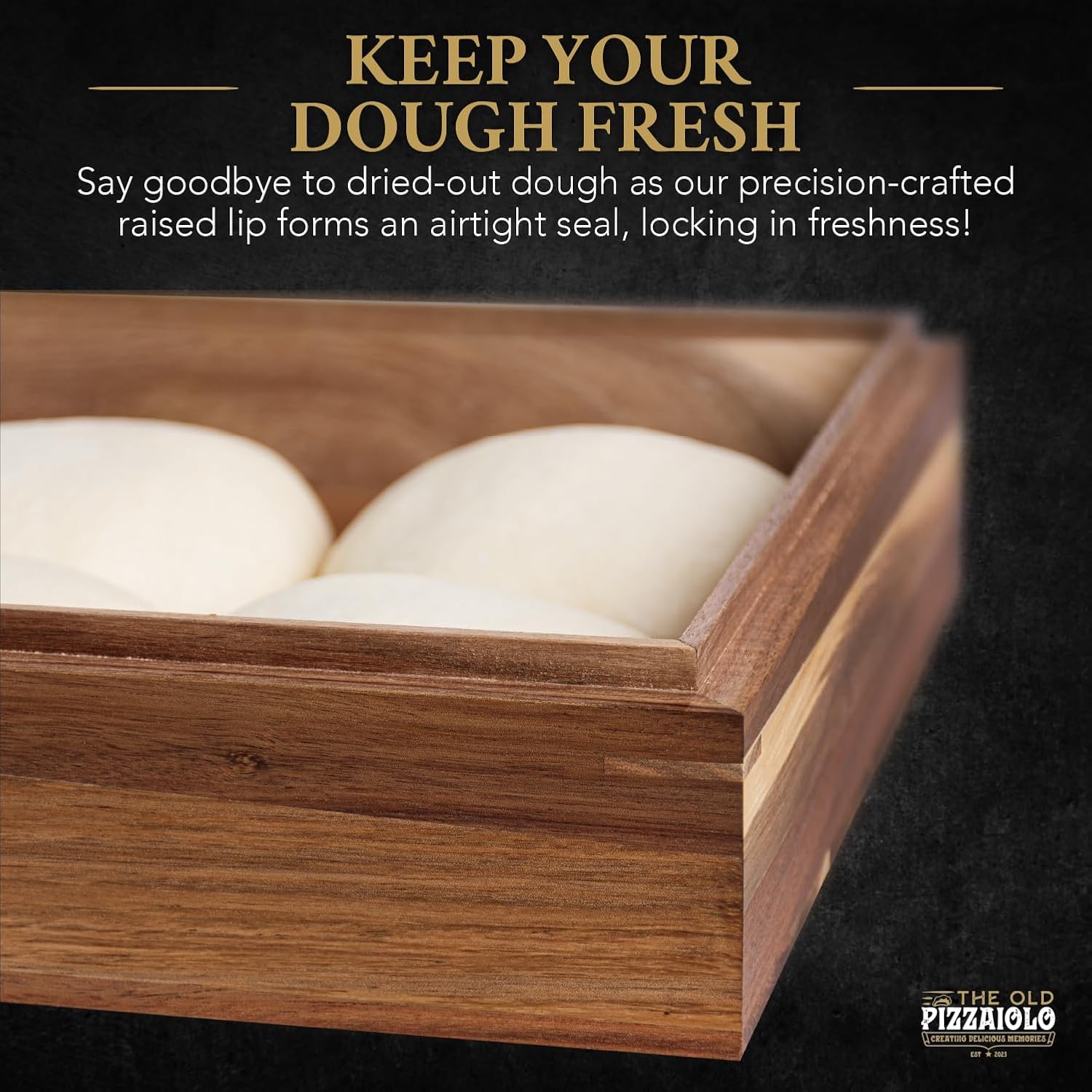 Wooden Pizza Dough Proofing Box w/Lid – 16” x 12” – Made From Natural Acacia Wood – Proofing Container Tray for Home Kitchen with Dough Spatula and Pizza Dough Recipe Book