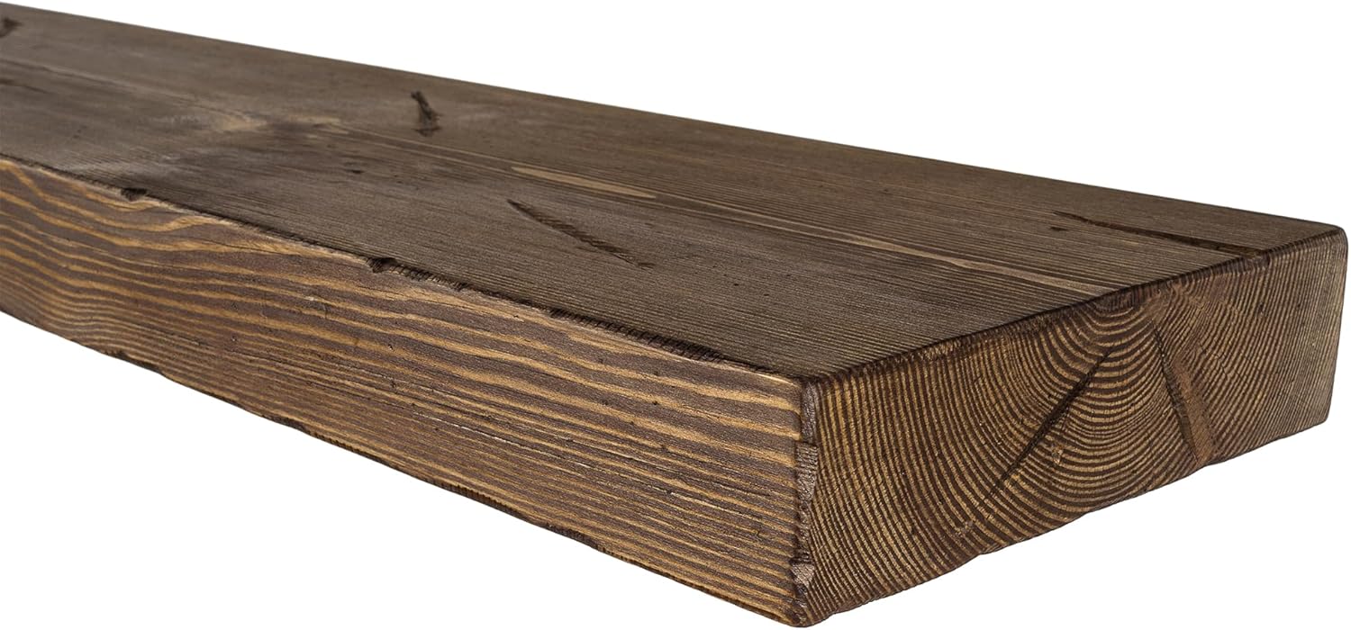 Distressed Floating Shelves 24 inch Long Set of 2,8 inch deep Solid Wood Wall Mounted Shelves for Living Room Kitchen,Book Shelf for Wall with Hidden Bracket- Distressed Black Walnut