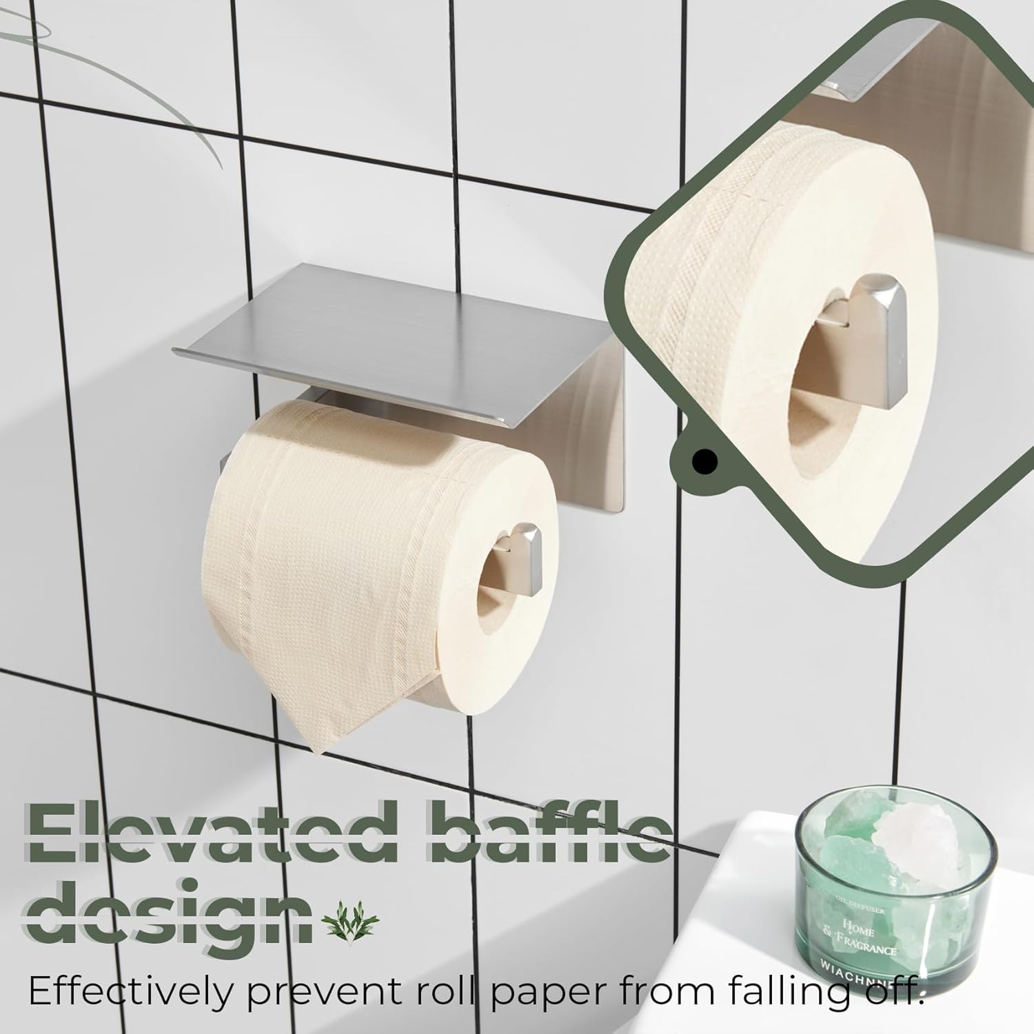 KOKOSIRI Toilet Paper Roll Holder Brushed Nickel Toilet Paper Holder with Shelf Stainless Steel Bathroom Dispenser Wall Mounted, B2010BR