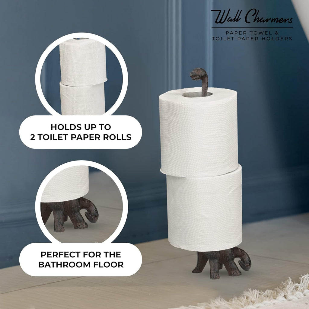 WallCharmers Rustic Paper Towel Holder, Metal Toilet or Kitchen Paper Holder for Floor or Countertop, Rustic Dino