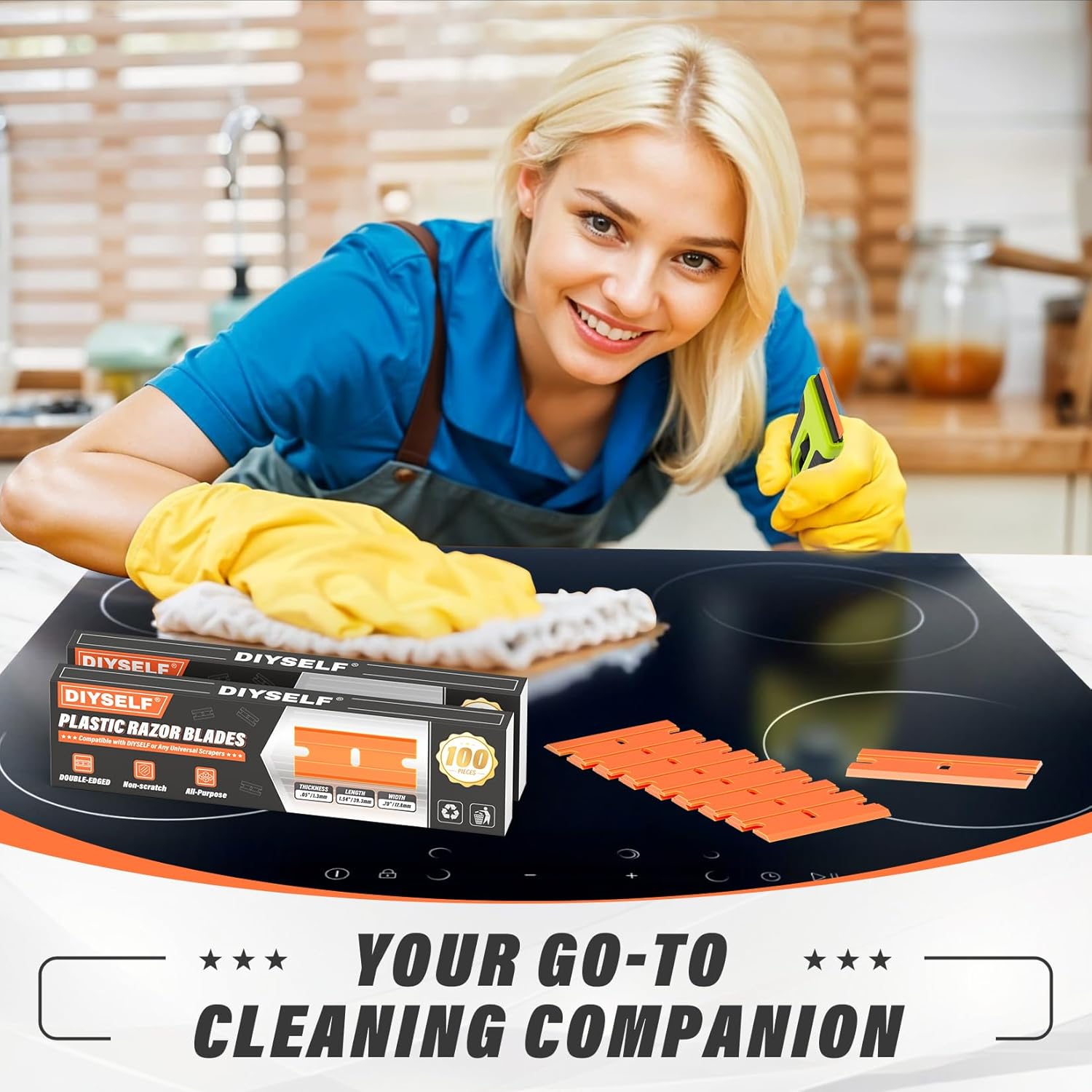 DIYSELF 300 Pack Plastic Razor Blades - Blade Replacement for Plastic Razor Blade Scraper - Plastic Blades for Floors, Glass, Metal - Stains and Adhesives Romovel