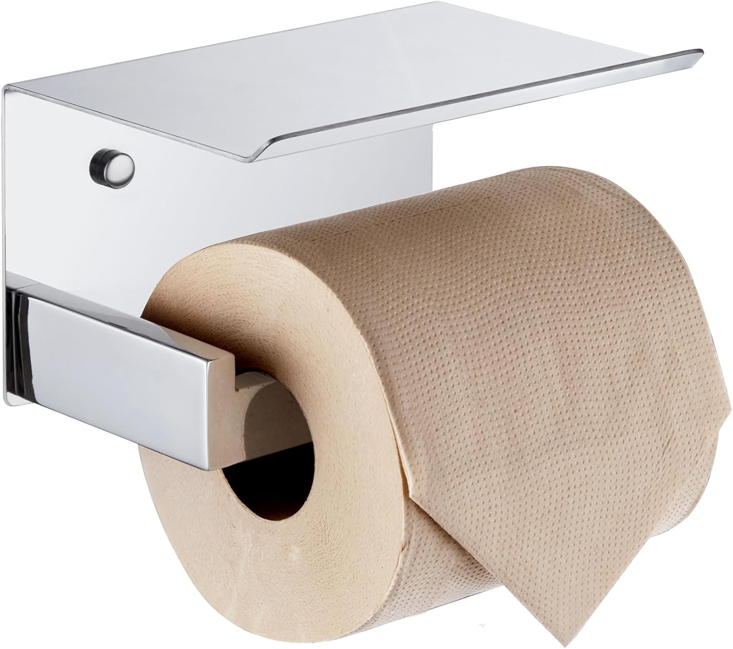 KOKOSIRI Toilet Paper Holder with Shelf Chrome Bathroom Toilet Roll Holder for Restroom T-304 Stainless Steel Wall Mounted, Polished Finish, B2010CH